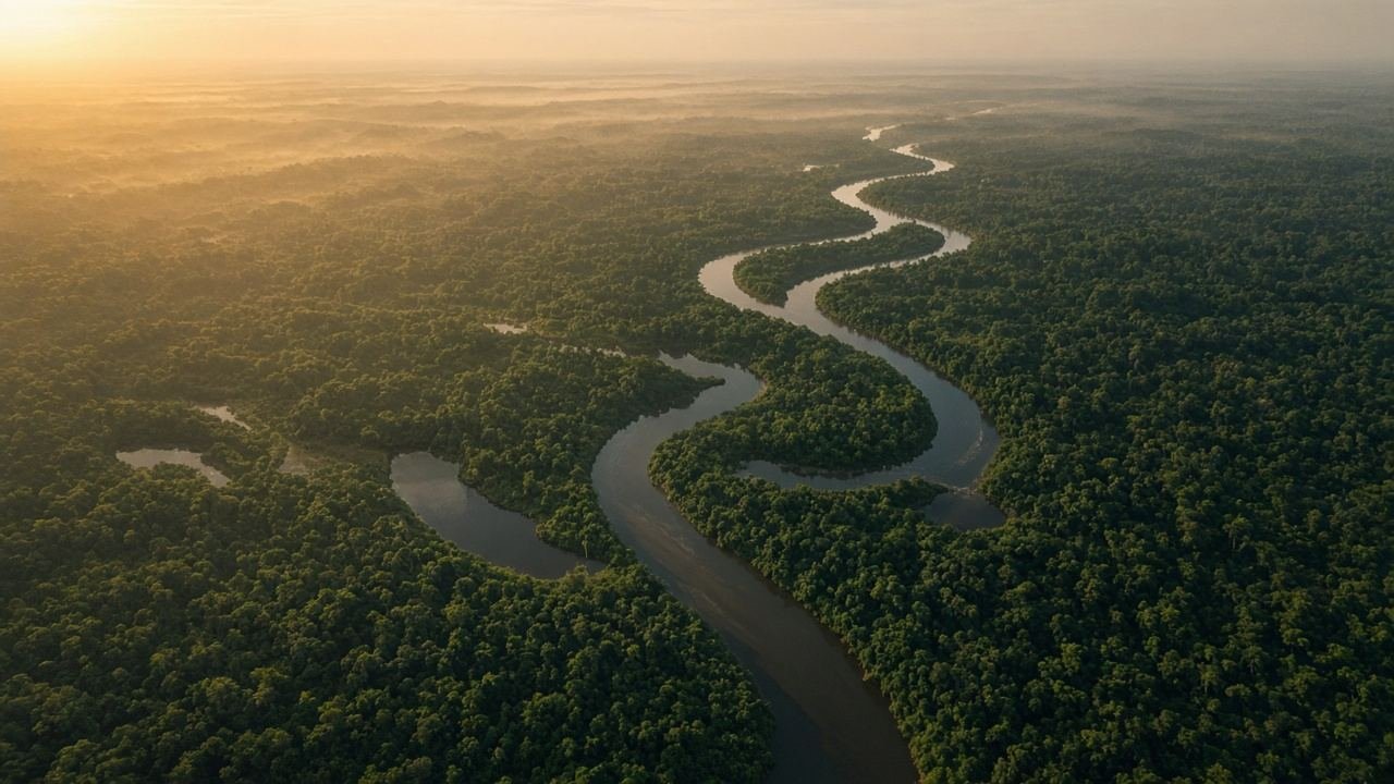 Território brasileiro visto do alto — rios e cobertura vegetal